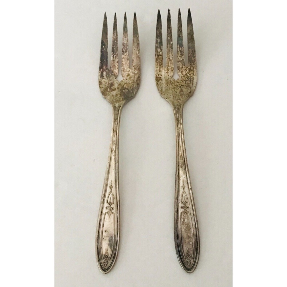 Vintage Peerless Lorain Silver Plate Salad Dessert Fork Set of 2 Flatware